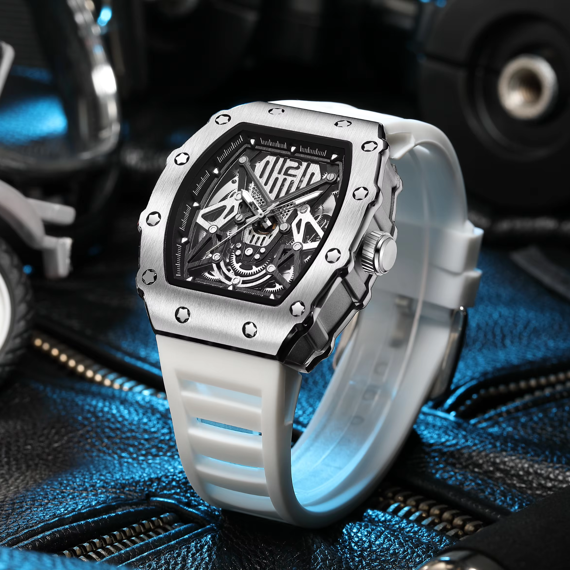 ChronoSport White Dial – Automatic Skeleton Sports Watch