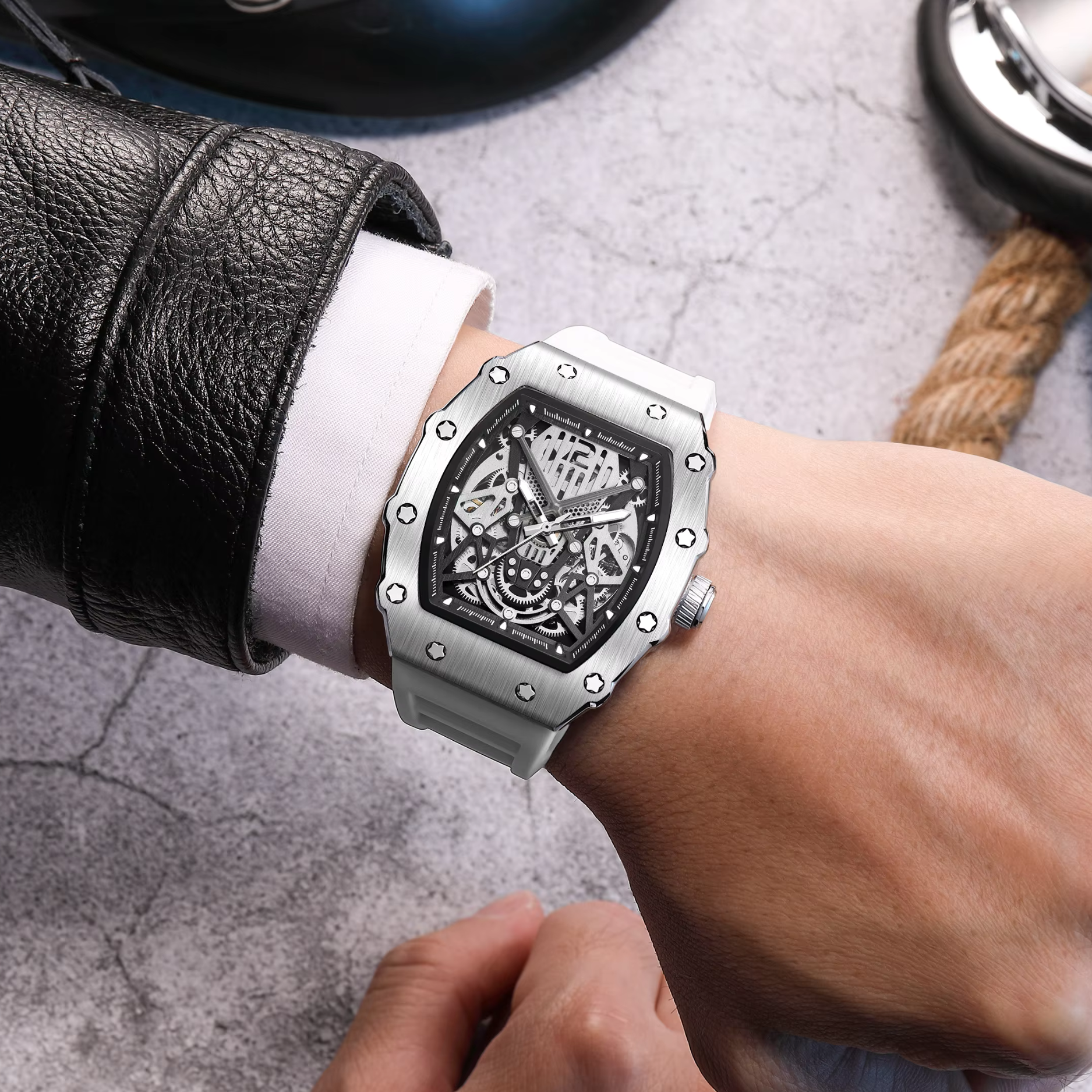 ChronoSport White Dial – Automatic Skeleton Sports Watch
